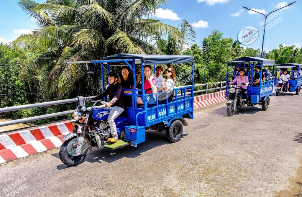 Tuk-tuk ride through the villages on a Mekong Delta tour in Ben Tre